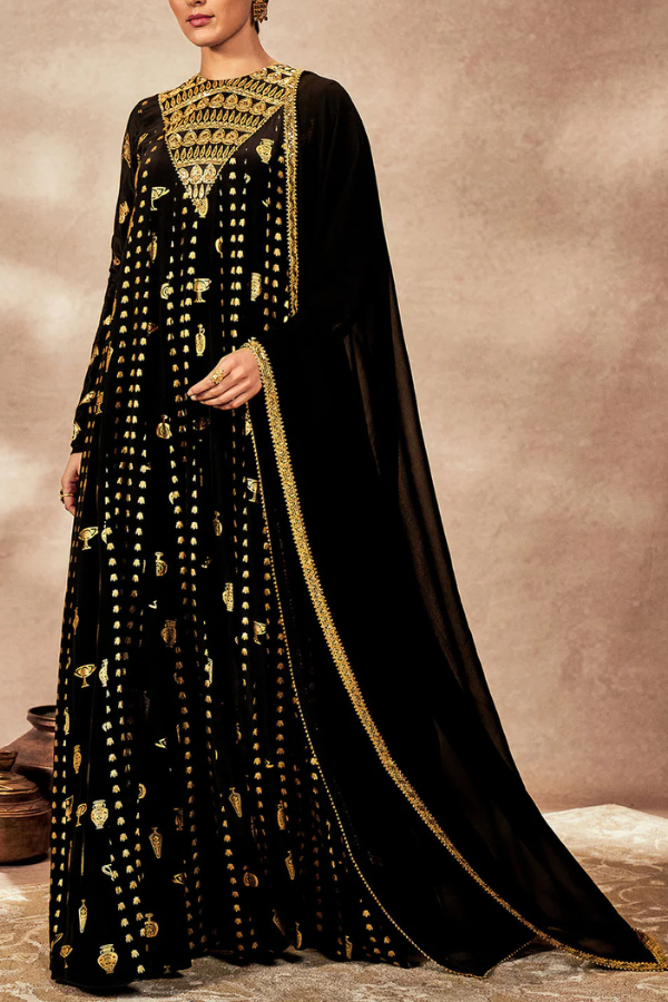 Masaba Black Gold Potters Touch Anarkali Set