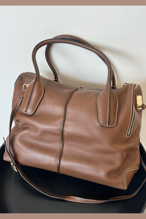Tod’s Brown Leather D-Styling Bauletto Medio Satchel