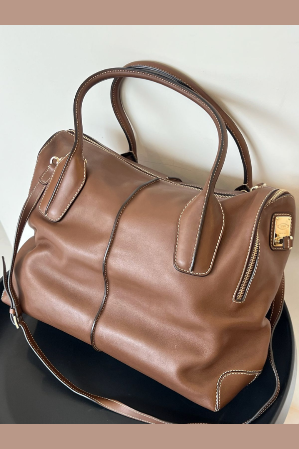 Tod’s Brown Leather D-Styling Bauletto Medio Satchel