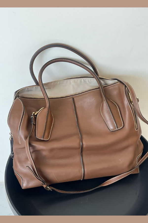 Tod’s Brown Leather D-Styling Bauletto Medio Satchel