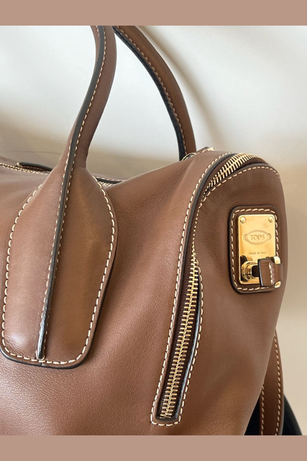Tod’s Brown Leather D-Styling Bauletto Medio Satchel