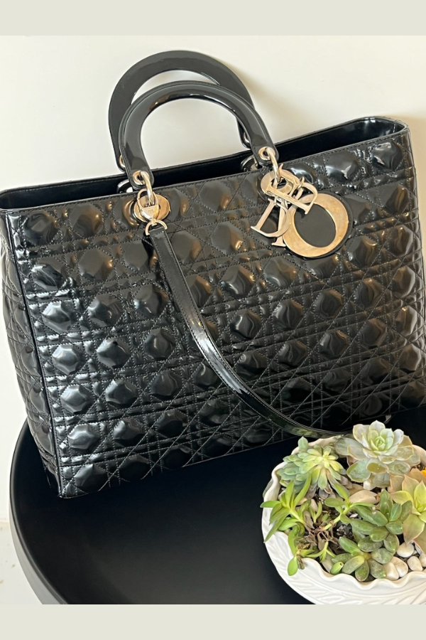 Christian Dior Cannage Lambskin Large Lady Dior Shoulder Bag