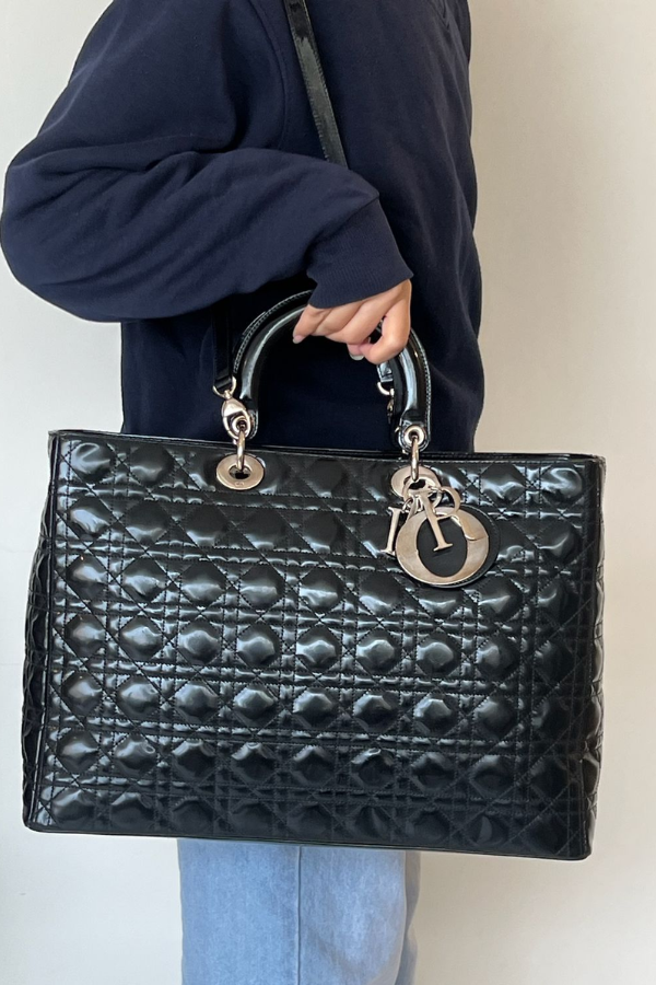 Christian Dior Cannage Lambskin Large Lady Dior Shoulder Bag