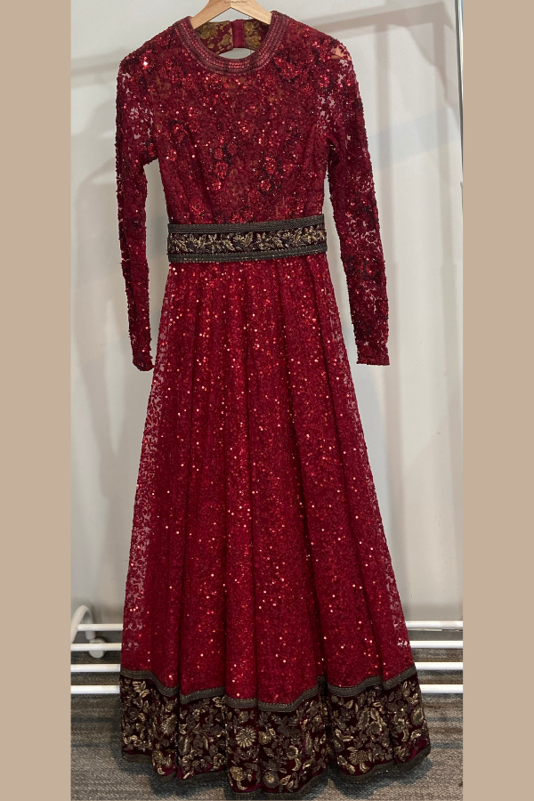 Sabyasachi Crimson Sequin Embellished Gown Set