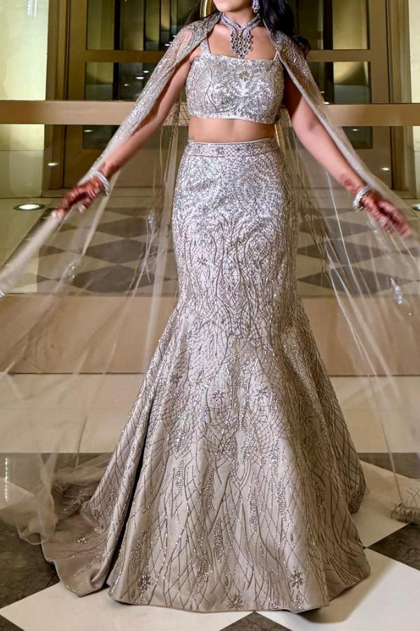 Rachit Khanna Embroidered Fish Cut Lehenga Set