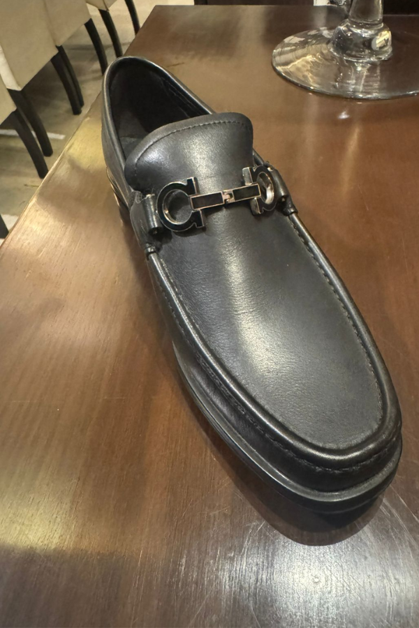 Salvatore Ferragamo Black Leather Moccasin UK 6