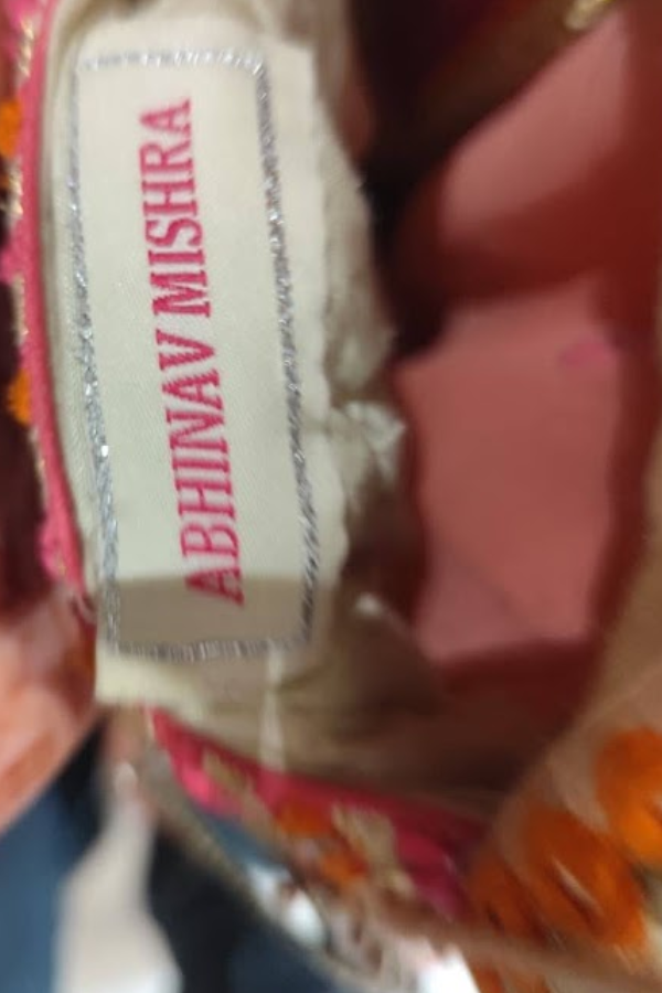 Abhinav Mishra Peach Mirror-Work Lehenga Set