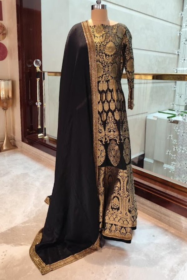 Manish Malhotra Black & Gold Heritage Anarkali Set