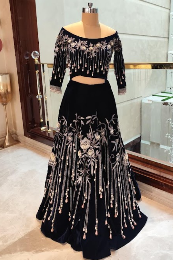 Manish Malhotra Midnight Blue Embellished Lehenga Set