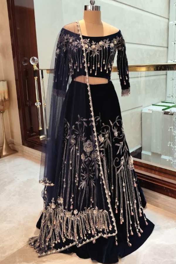 Manish Malhotra Midnight Blue Embellished Lehenga Set