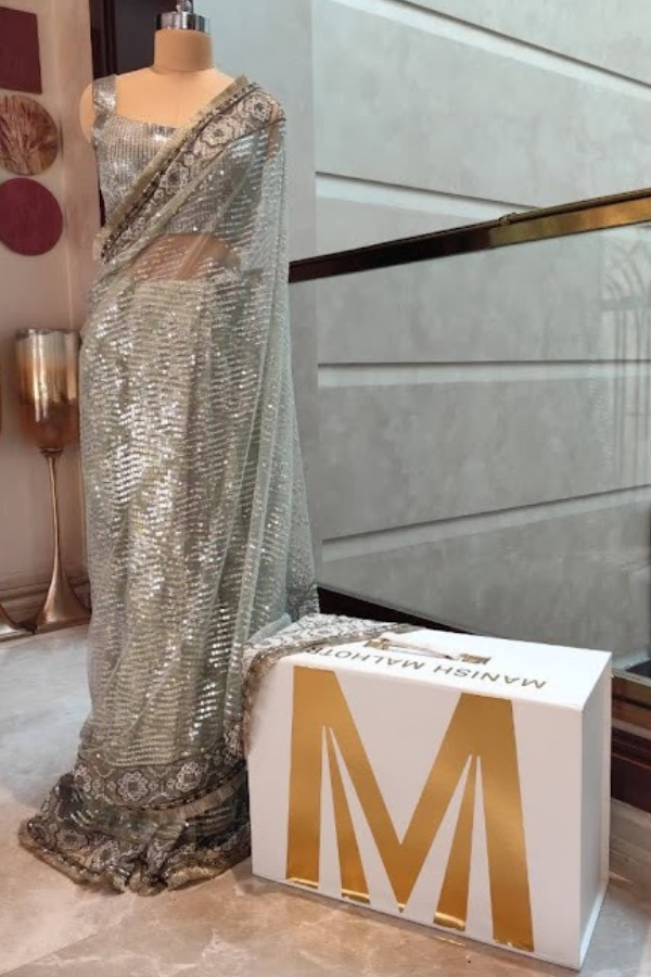 Manish Malhotra Moss Green Sequin Saree