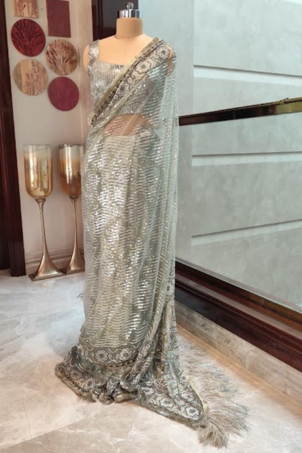 Manish Malhotra Moss Green Sequin Saree