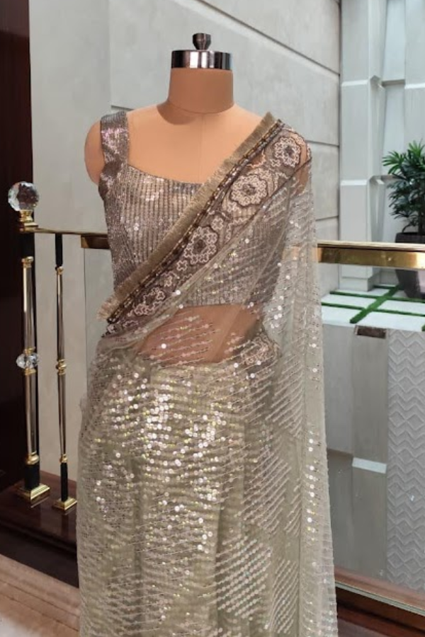 Manish Malhotra Moss Green Sequin Saree