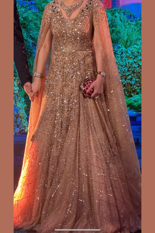 Dolly J Champagne Gold Embellished Gown