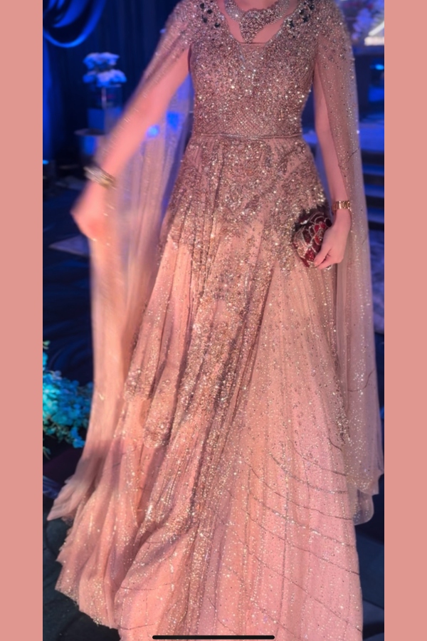 Dolly J Champagne Gold Embellished Gown
