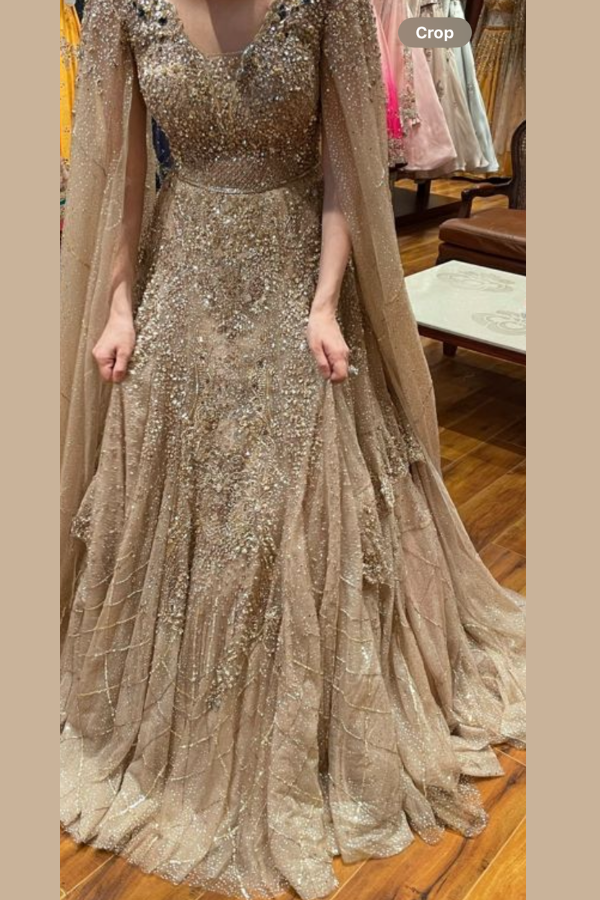 Dolly J Champagne Gold Embellished Gown