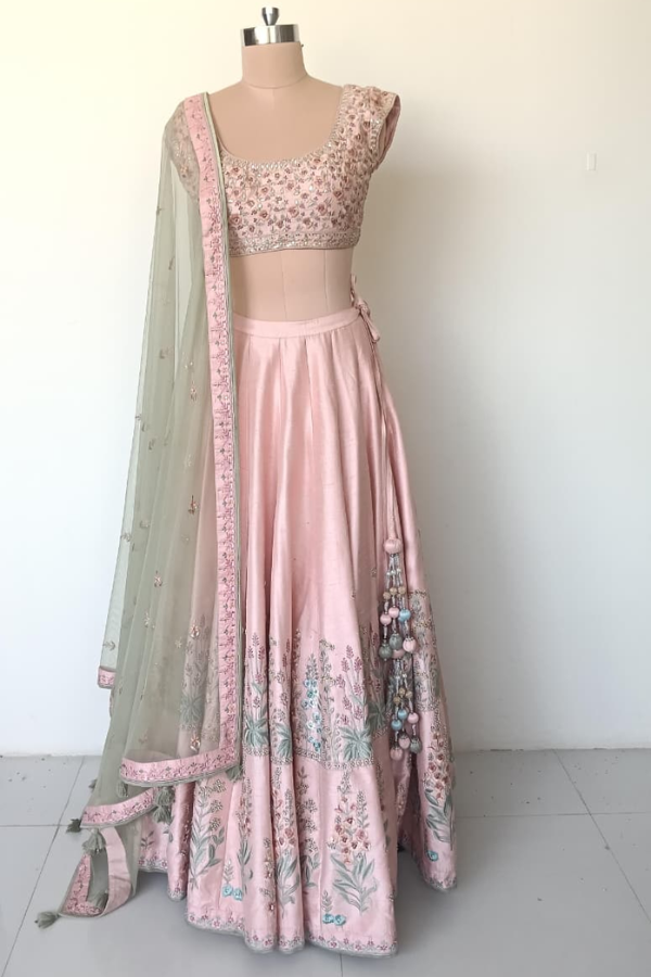 Anita Dongre Blush Pink Floral Embroidered Lehenga Set