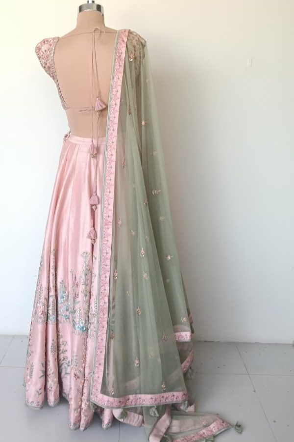 Anita Dongre Blush Pink Floral Embroidered Lehenga Set
