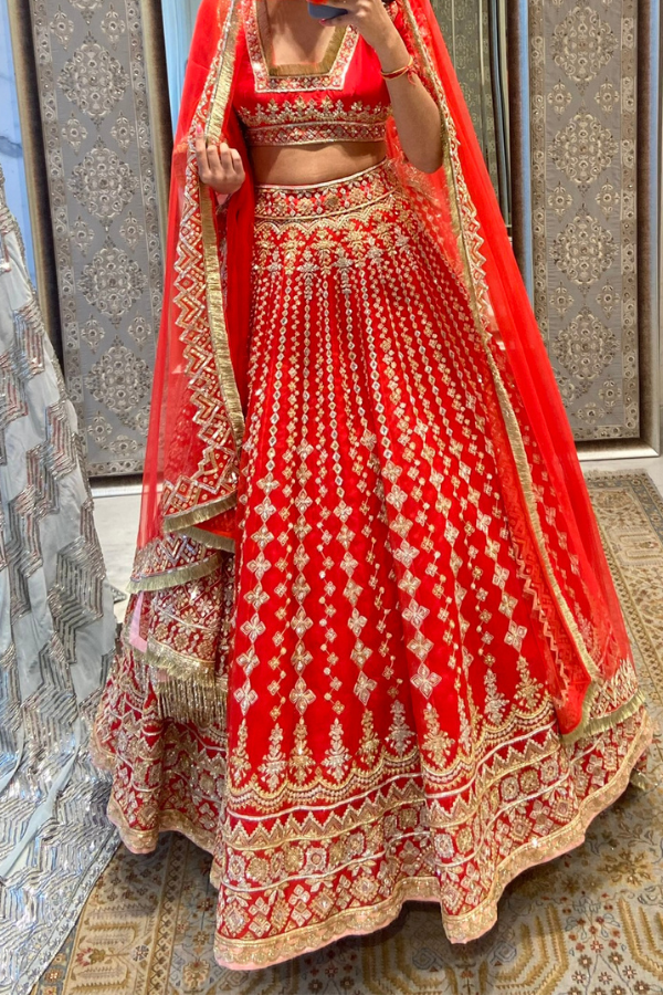 Manish Malhotra Scarlet Red Bridal Lehenga Set