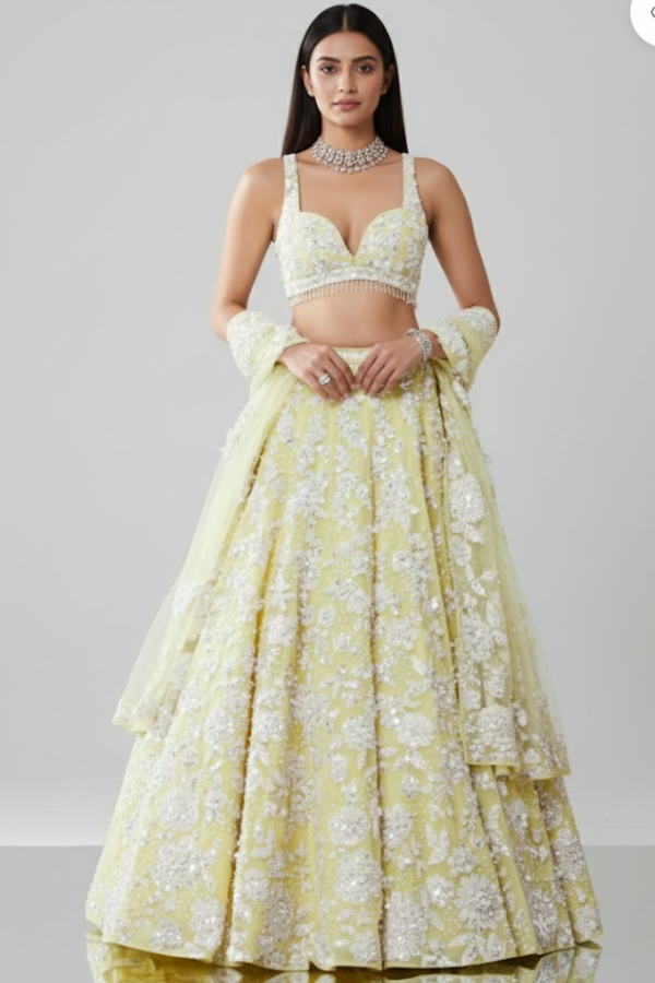 Seema Gujral Lime Yellow Floral Lehenga Set