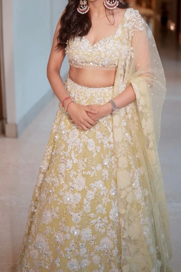 Seema Gujral Lime Yellow Floral Lehenga Set