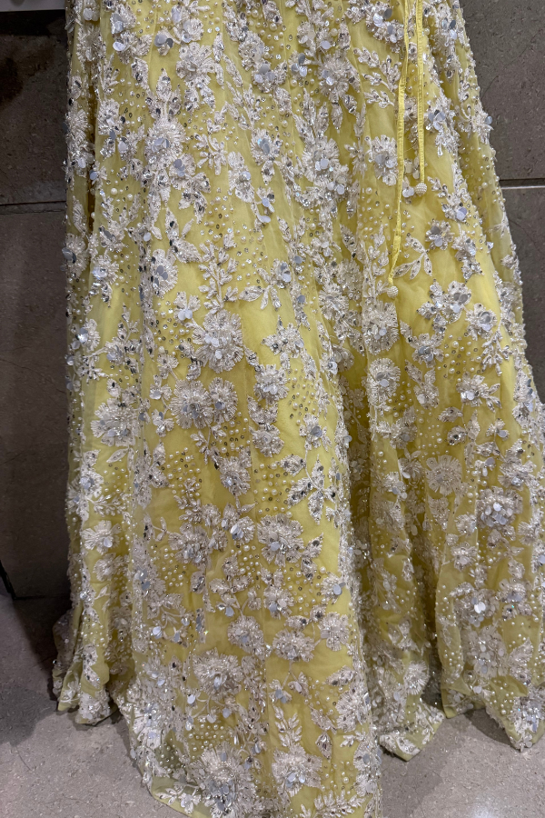 Seema Gujral Lime Yellow Floral Lehenga Set