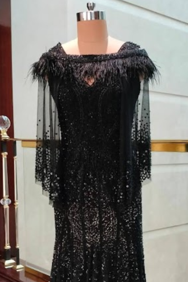 Rohit Gandhi Rahul Khanna Black Embellished Gown with Cape