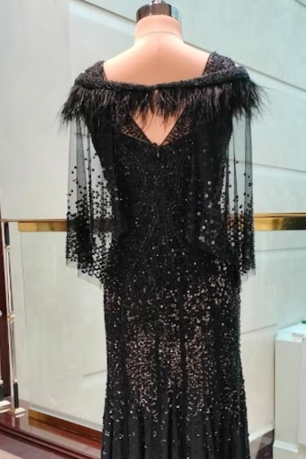 Rohit Gandhi Rahul Khanna Black Embellished Gown with Cape