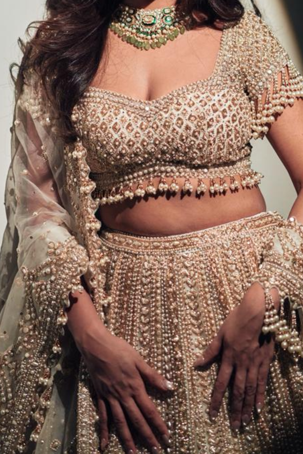 Seema Gujral Pearl-Embellished Lehenga