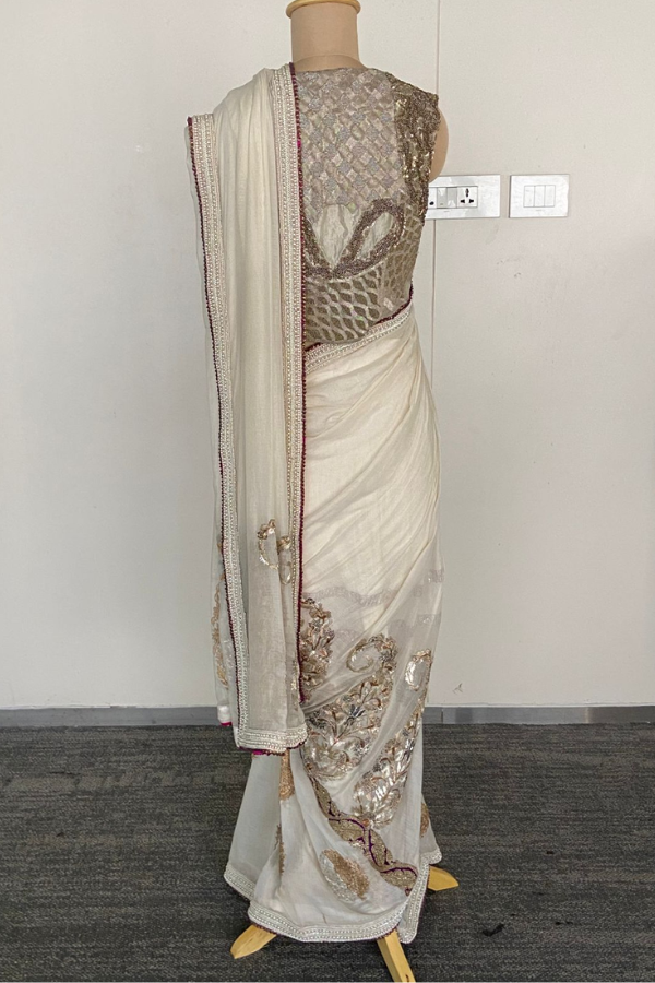 Anamika Khanna Ivory Embellished Saree Set