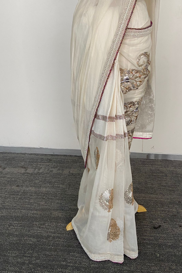 Anamika Khanna Ivory Embellished Saree Set