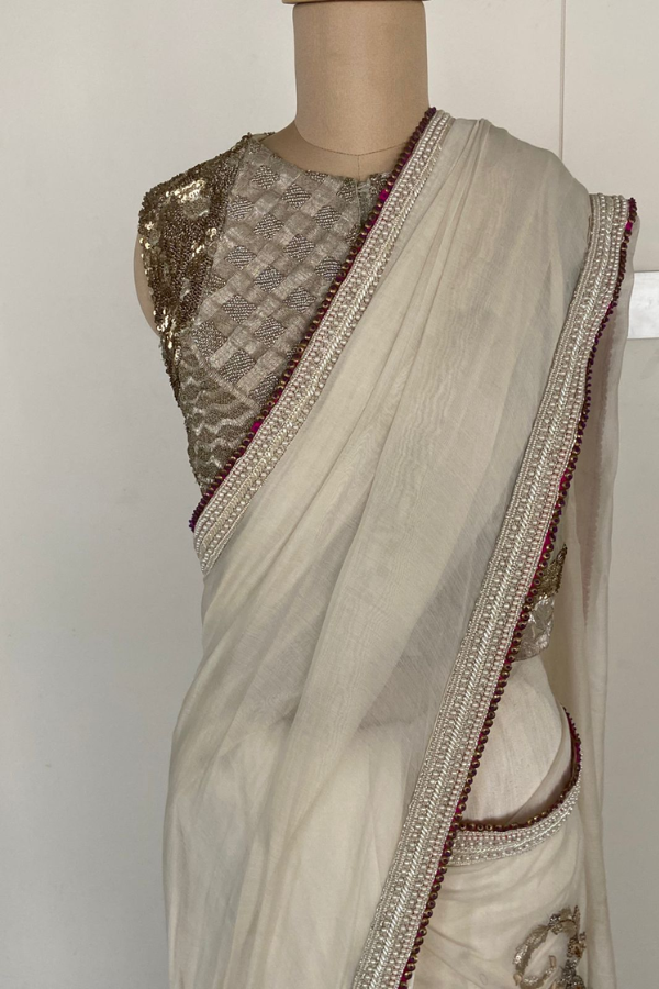 Anamika Khanna Ivory Embellished Saree Set