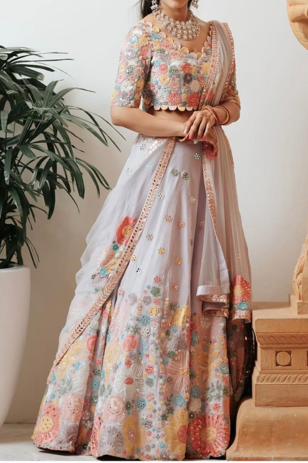 Mishru Pastel Floral Embroidered Lehenga Set