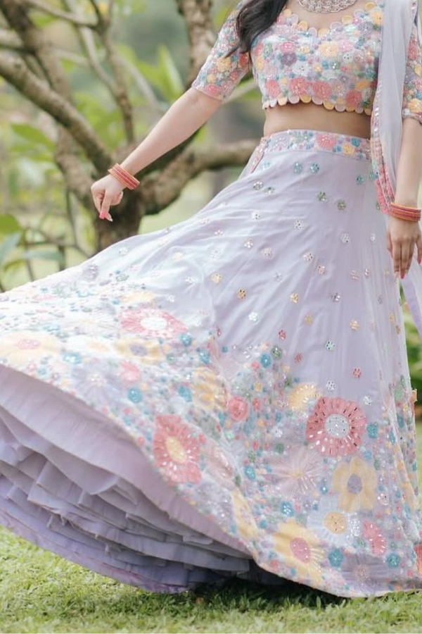 Mishru Pastel Floral Embroidered Lehenga Set