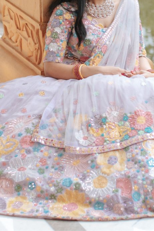 Mishru Pastel Floral Embroidered Lehenga Set