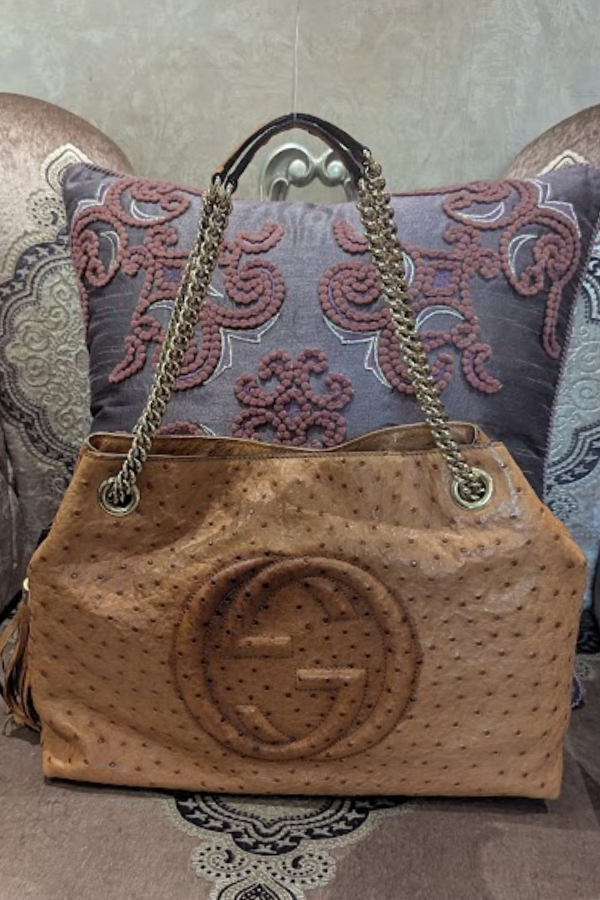 Gucci Ostrich Leather Soho Chain Shoulder Bag