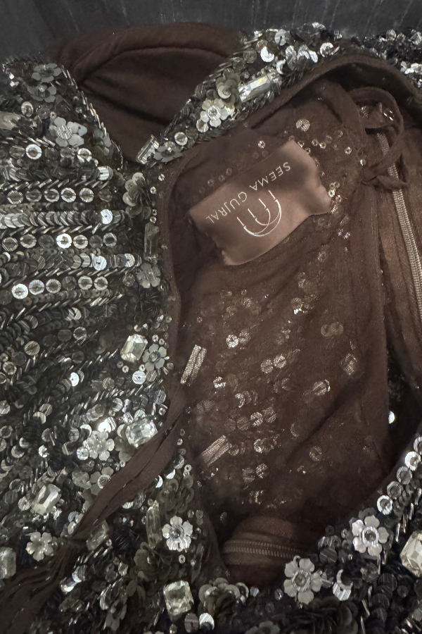 Seema Gujral Gun Metal Sequin Gown
