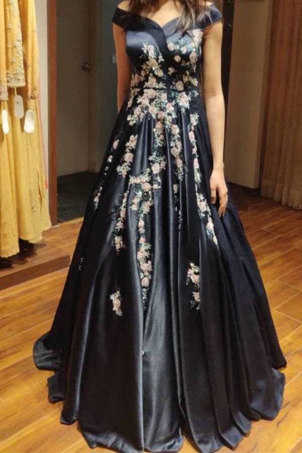 Dolly J Midnight Floral Embroidered Gown