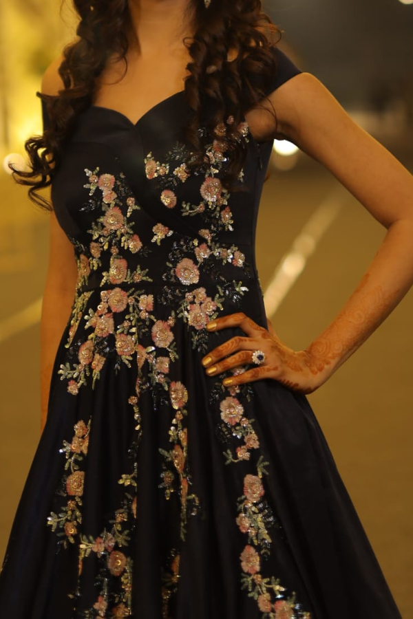 Dolly J Midnight Floral Embroidered Gown