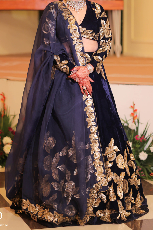 Manish Malhotra Midnight Blue Embroidered Lehenga Set