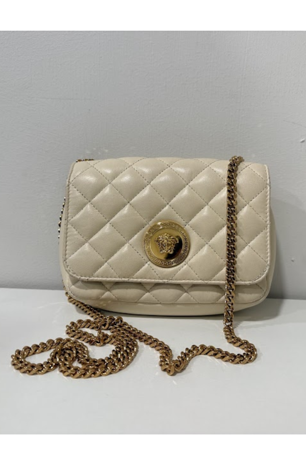 Versace White Quilted Leather La Medusa Chain Crossbody Bag
