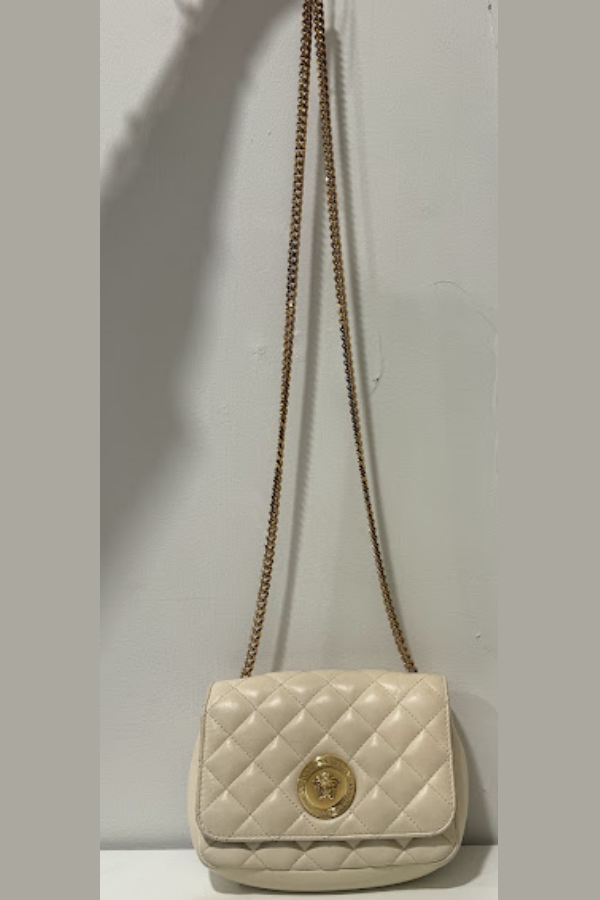 Versace White Quilted Leather La Medusa Chain Crossbody Bag Versace White Quilted Leather La Medusa Chain Crossbody Bag
