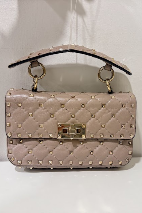 Valentino Old Rose Quilted Leather Small Rockstud Spike Chain Bag