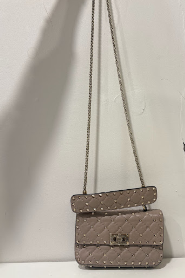 Valentino Old Rose Quilted Leather Small Rockstud Spike Chain Bag