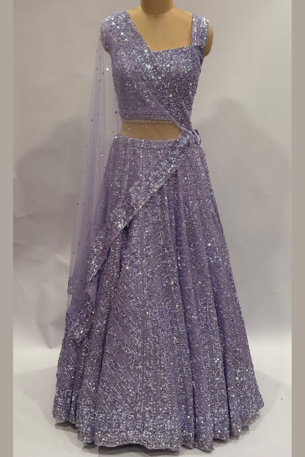 SEEMA GUJRAL PURPLE AND SILVER LEHENGA