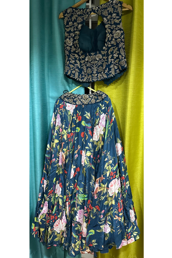 Mrunalini Rao Navy Floral Embroidered Lehenga Set
