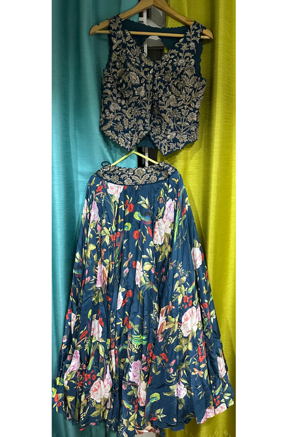 Mrunalini Rao Navy Floral Embroidered Lehenga Set