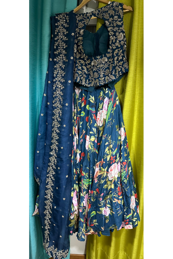 Mrunalini Rao Navy Floral Embroidered Lehenga Set