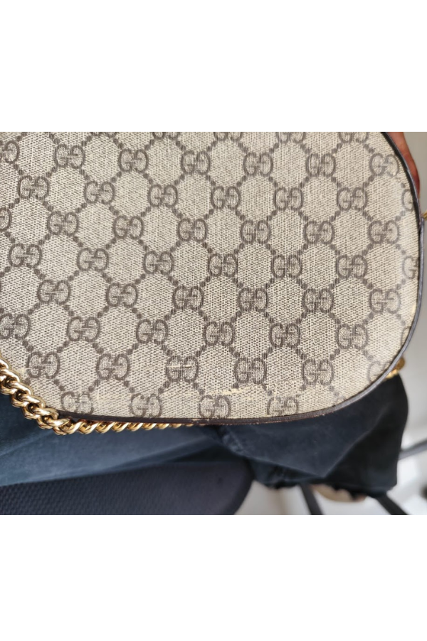 Gucci Beige Brown Coated Canvas and Leather GG Supreme Chain Crossbody