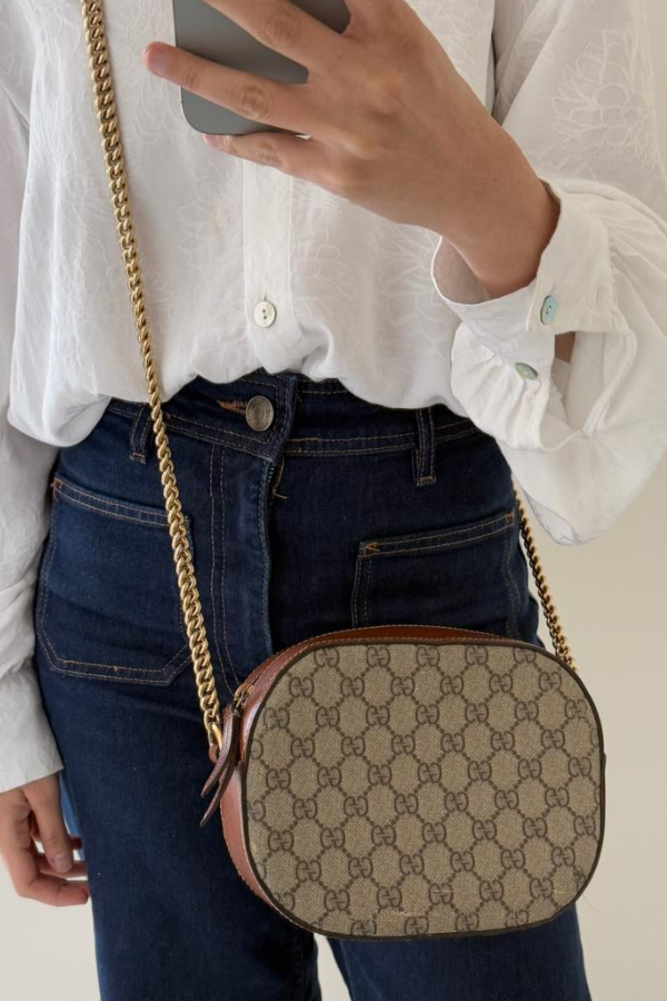 Gucci Beige Brown Coated Canvas and Leather GG Supreme Chain Crossbody